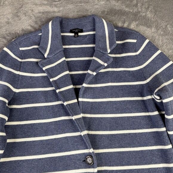 Talbots Blazer Womens Small Petite Blue White Striped Sweater Knit Nautical - Picture 2 of 10